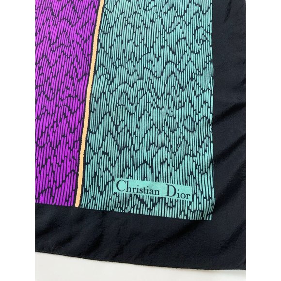 CHRISTIAN DIOR Green Geometric Logo Silk Scarf ITALY 33"/ 32" EC - Picture 2 of 3